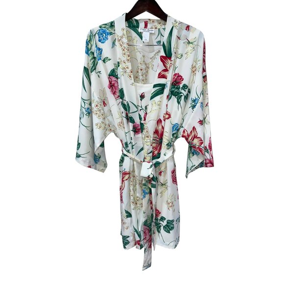 New Natori Private Label White & Floral Print Sleepwear Set With Chemise & Robe - Picture 1 of 11